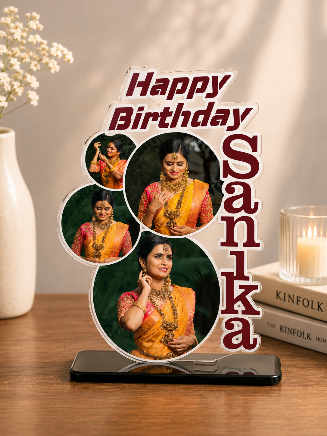 Personalized Acrylic Photo Table Top | Custom Birthday Photo Frame with Name | 3mm Clear Acrylic UV Printed Desktop Stand | Personalized Gift for Birthday, Anniversary, Wedding & Special Occasions