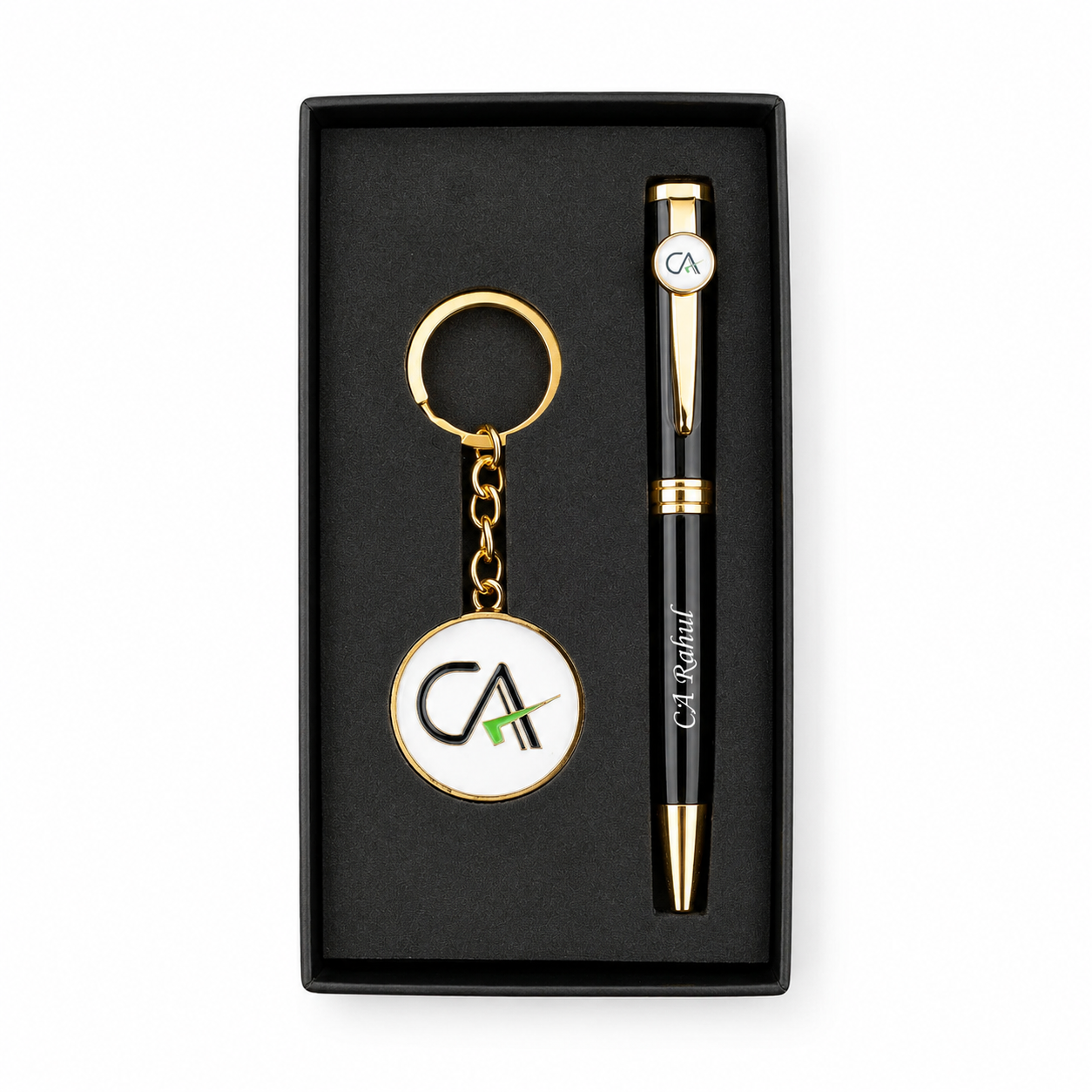 Personalized CA Pen & Chartered Accountant Logo Keychain Gift Set | Custom Name Engraved Premium Metal Pen with Gift Box | Gift for CAs, Accountants & Finance Professionals