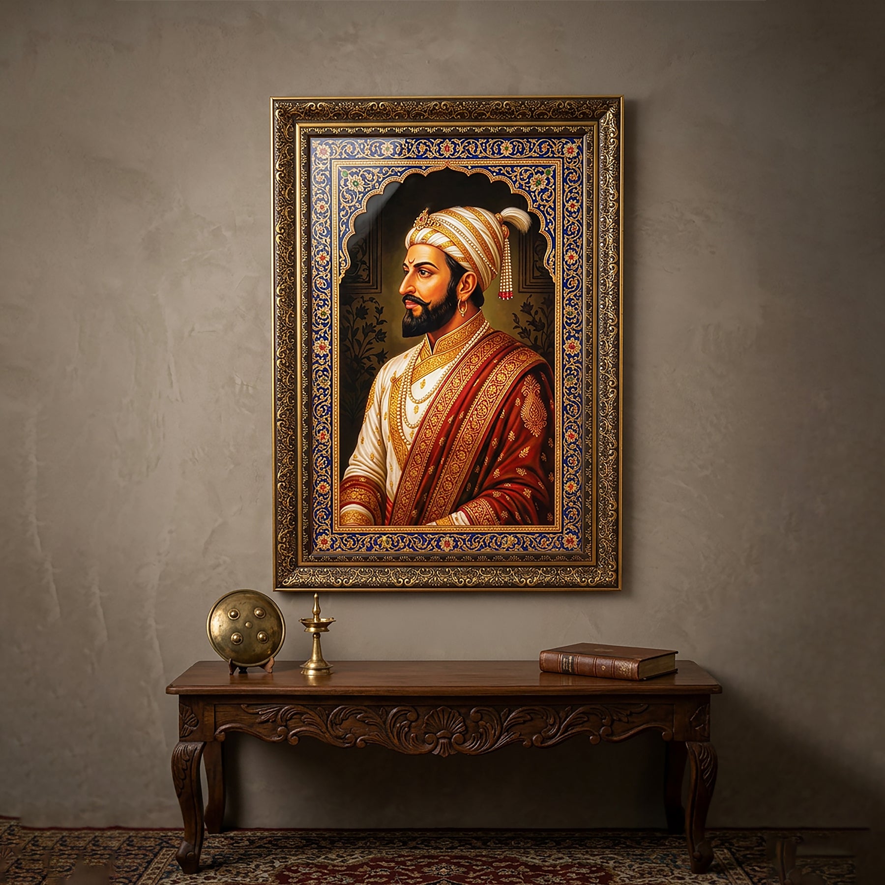 Chhatrapati Shivaji Maharaj Wall Photo Frame | 13 x 19 Inch Emboss UV Print | Premium MDF Wooden Frame | Waterproof & Ready to Hang | Home, Office & Temple Wall Decor