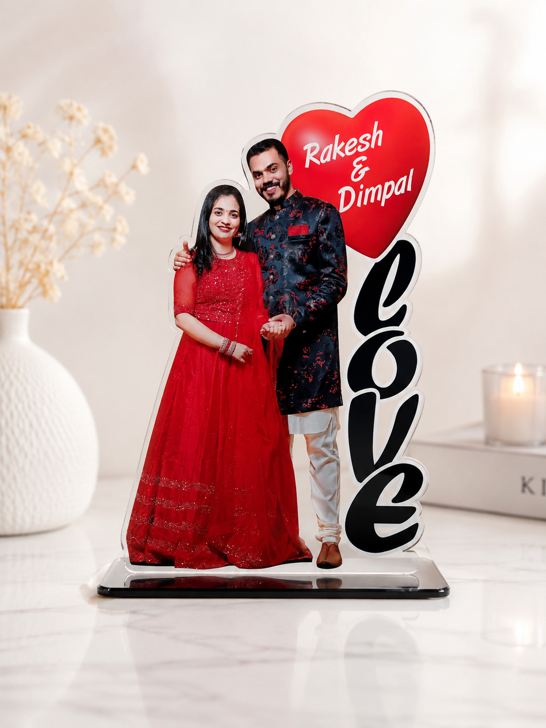 Custom Acrylic Couple Table Decor | Personalized Photo & Name Stand | Unique Wedding, Engagement & Birthday Gift