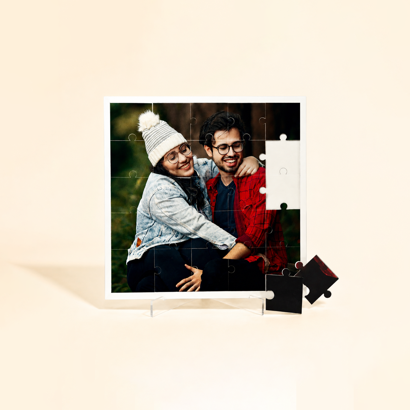 Personalized Acrylic Photo Puzzle with Stand | Custom Picture Jigsaw Display | Premium UV Printed Crystal Clear Acrylic | Anniversary, Wedding, Birthday & Valentine's Day Gift for Couples