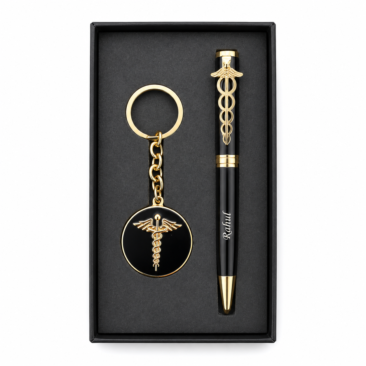Personalized Doctor Pen & Medical Symbol Keychain Gift Set | Custom Name Engraved Premium Metal Pen with Gift Box | Birthday, Graduation, Doctor's Day & Corporate Gift