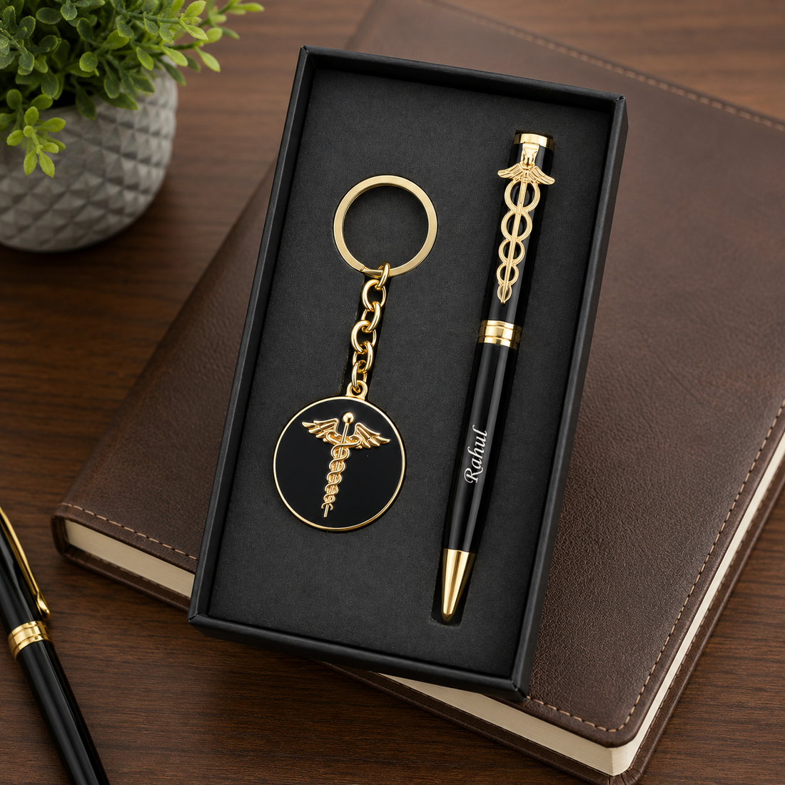 Personalized Doctor Pen & Medical Symbol Keychain Gift Set | Custom Name Engraved Premium Metal Pen with Gift Box | Birthday, Graduation, Doctor's Day & Corporate Gift