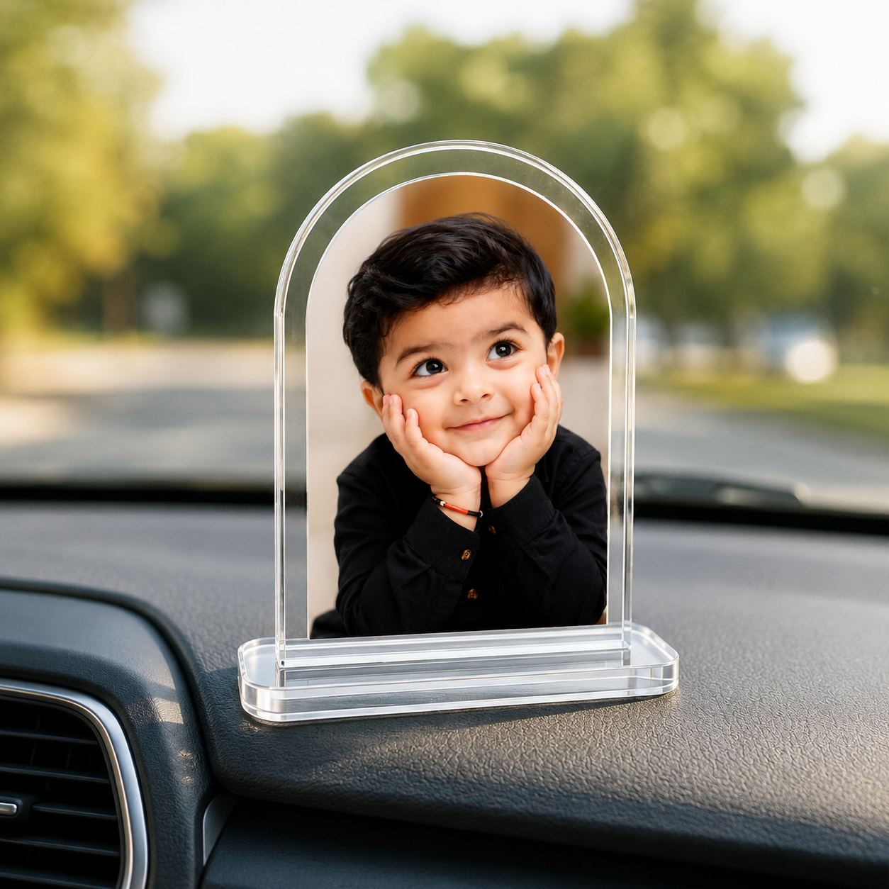 Premium Personalized Acrylic Car Dashboard Photo Frame | Custom UV Printed Photo | Crystal Clear 3mm Acrylic with 5mm Premium Base | Car Dashboard Gift for Family, Couples & Kids