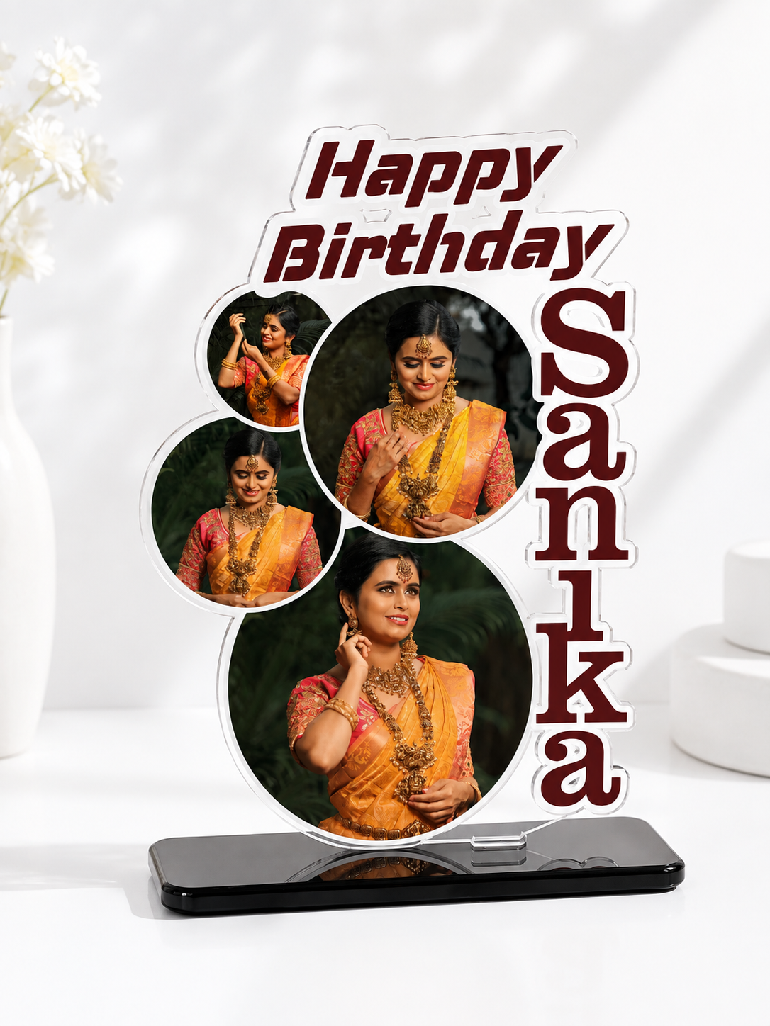 Personalized Acrylic Photo Table Top | Custom Birthday Photo Frame with Name | 3mm Clear Acrylic UV Printed Desktop Stand | Personalized Gift for Birthday, Anniversary, Wedding & Special Occasions