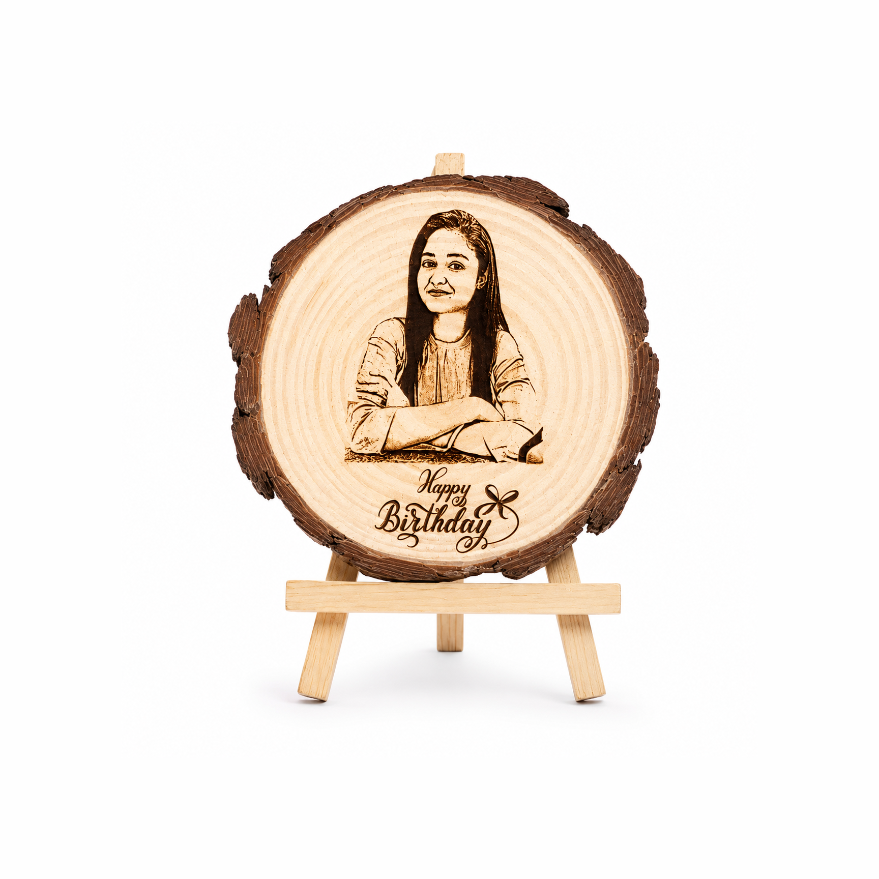 Personalized Wooden Photo Engraved Plaque with Stand | Custom Birthday Gift | Natural Wood Slice Laser Engraving