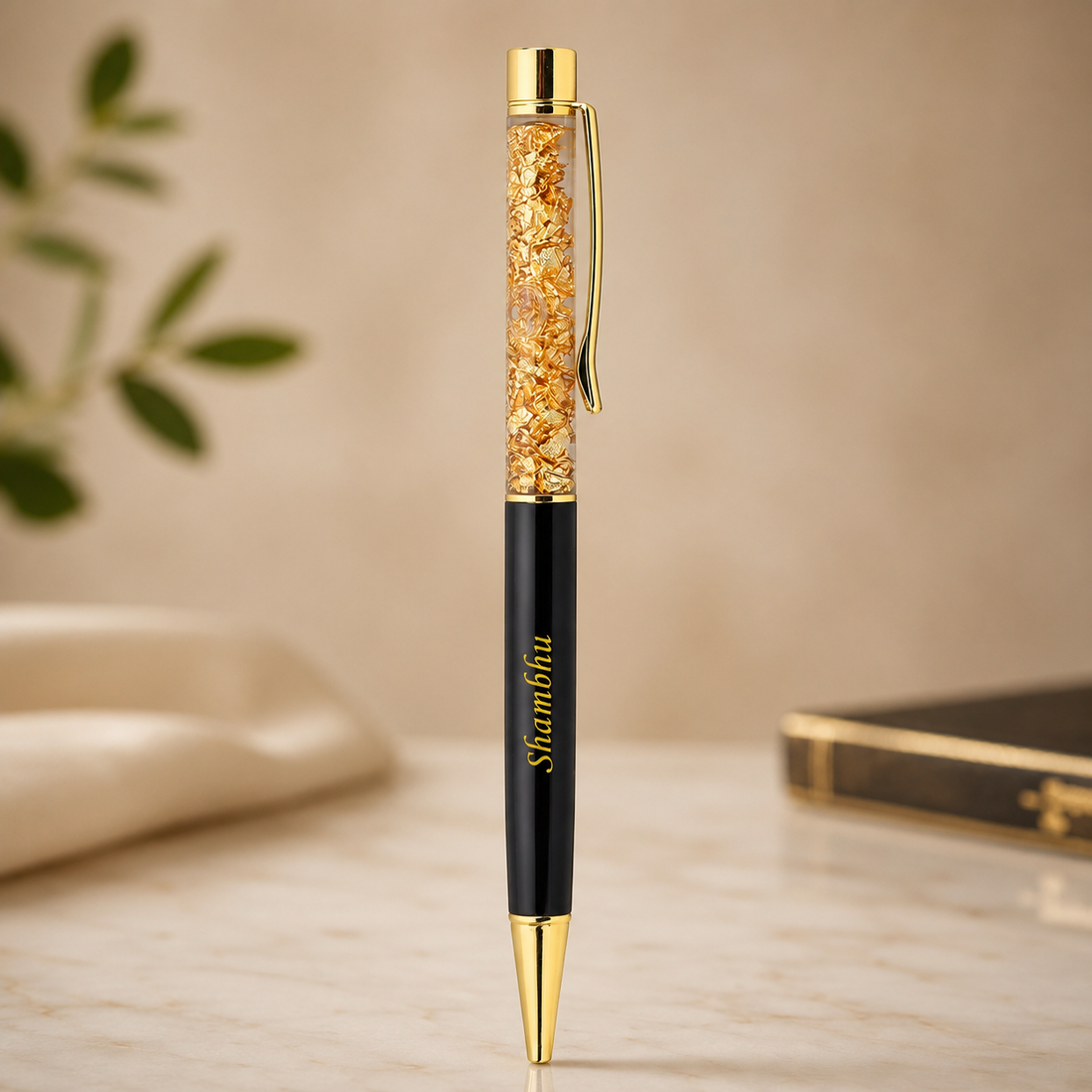 Luxury Gold Flake Personalized Ball Pen | Premium Black & Gold Metal Executive Pen | Custom Name Engraved Gift for Men, Women, Corporate & Business Professionals
