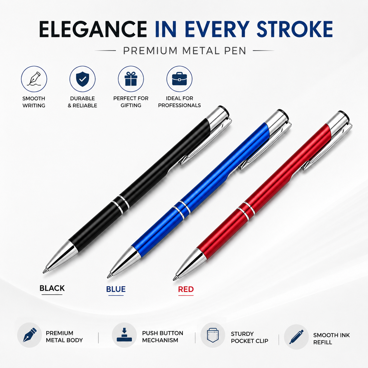 Personalized Metal Ballpoint Pen with Custom Name Engraving | Premium Executive Metal Body | Smooth Blue Ink | Corporate Gift, Office, Birthday & Anniversary Gift Pen