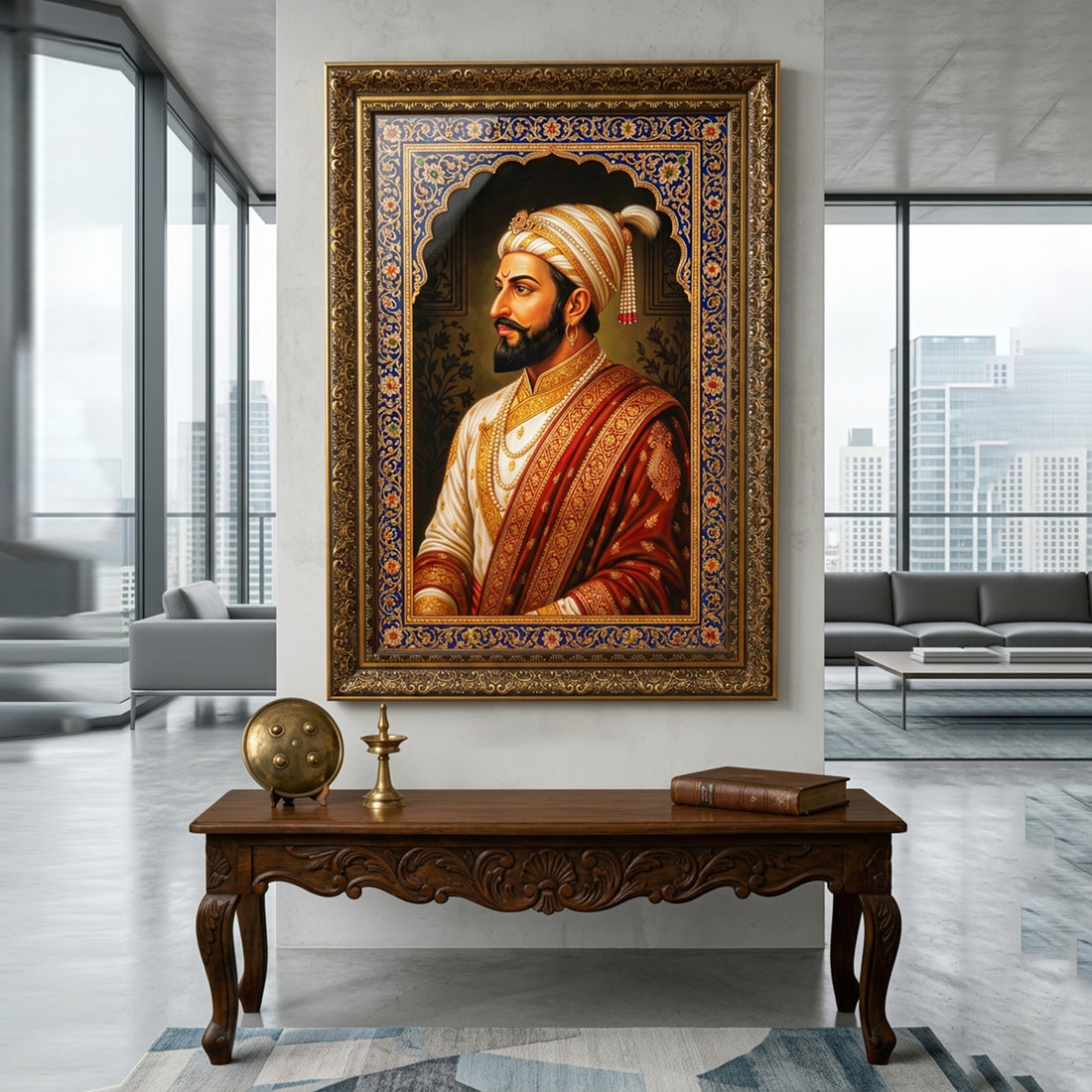 Chhatrapati Shivaji Maharaj Wall Photo Frame | 13 x 19 Inch Emboss UV Print | Premium MDF Wooden Frame | Waterproof & Ready to Hang | Home, Office & Temple Wall Decor
