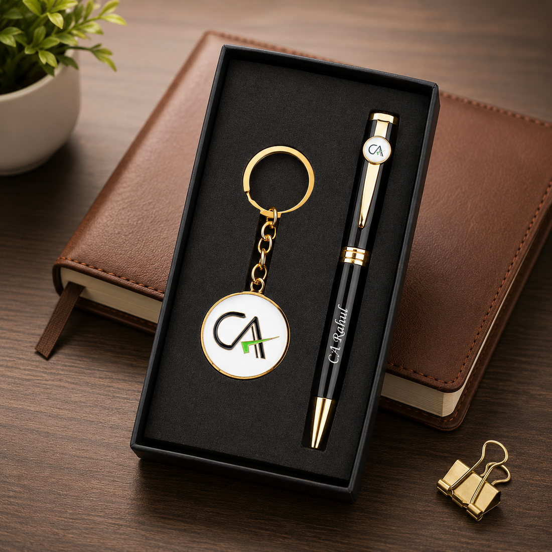 Personalized CA Pen & Chartered Accountant Logo Keychain Gift Set | Custom Name Engraved Premium Metal Pen with Gift Box | Gift for CAs, Accountants & Finance Professionals