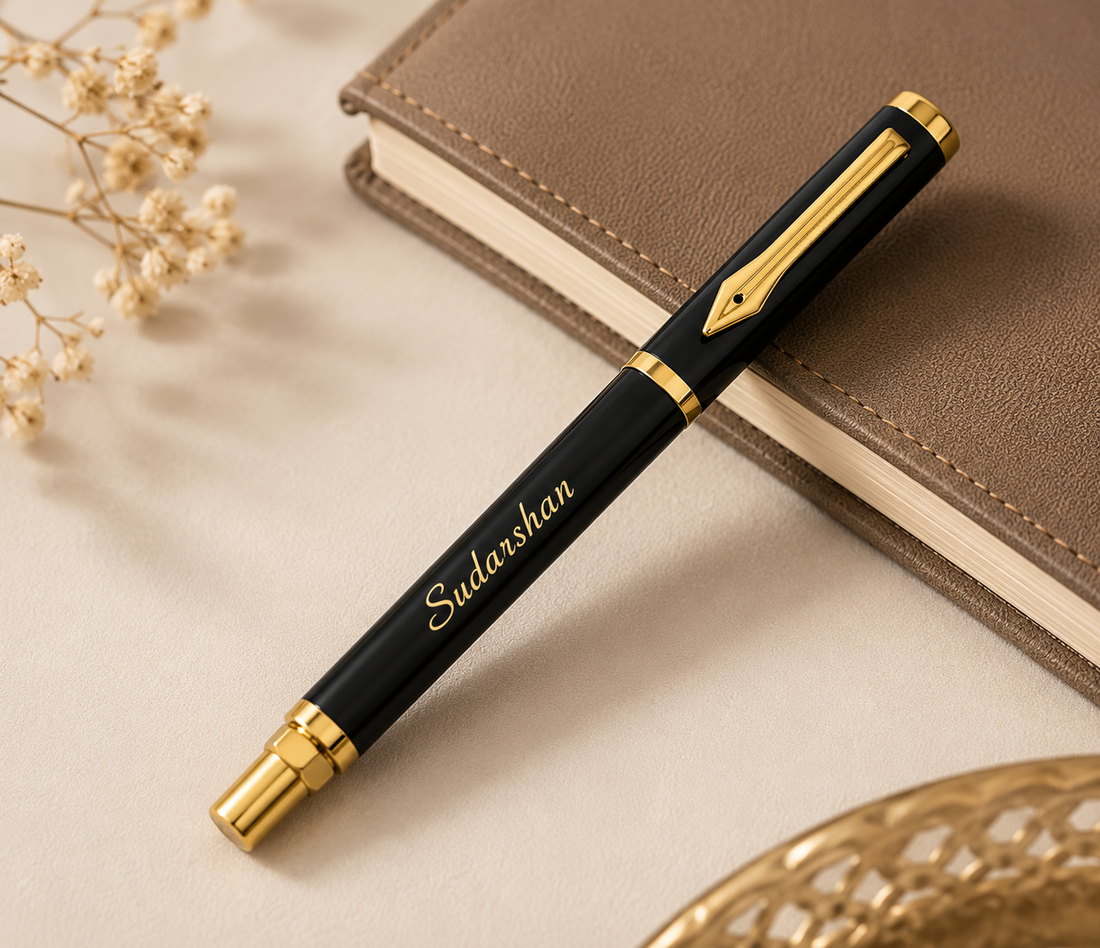 Personalized Engraved Premium Metal Ball Pen with Name | Custom Laser Engraved Gift Pen | Black & Gold Luxury Pen (Copy)