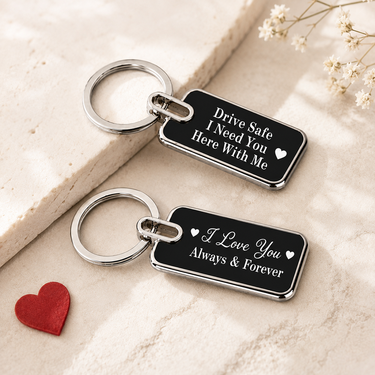 Personalized Couple Keychain Set with Custom Engraving | Drive Safe I Need You & I Love You Always & Forever | Stainless Steel Romantic Gift for Boyfriend, Girlfriend, Husband, Wife | Anniversary, Valentine's Day Gift