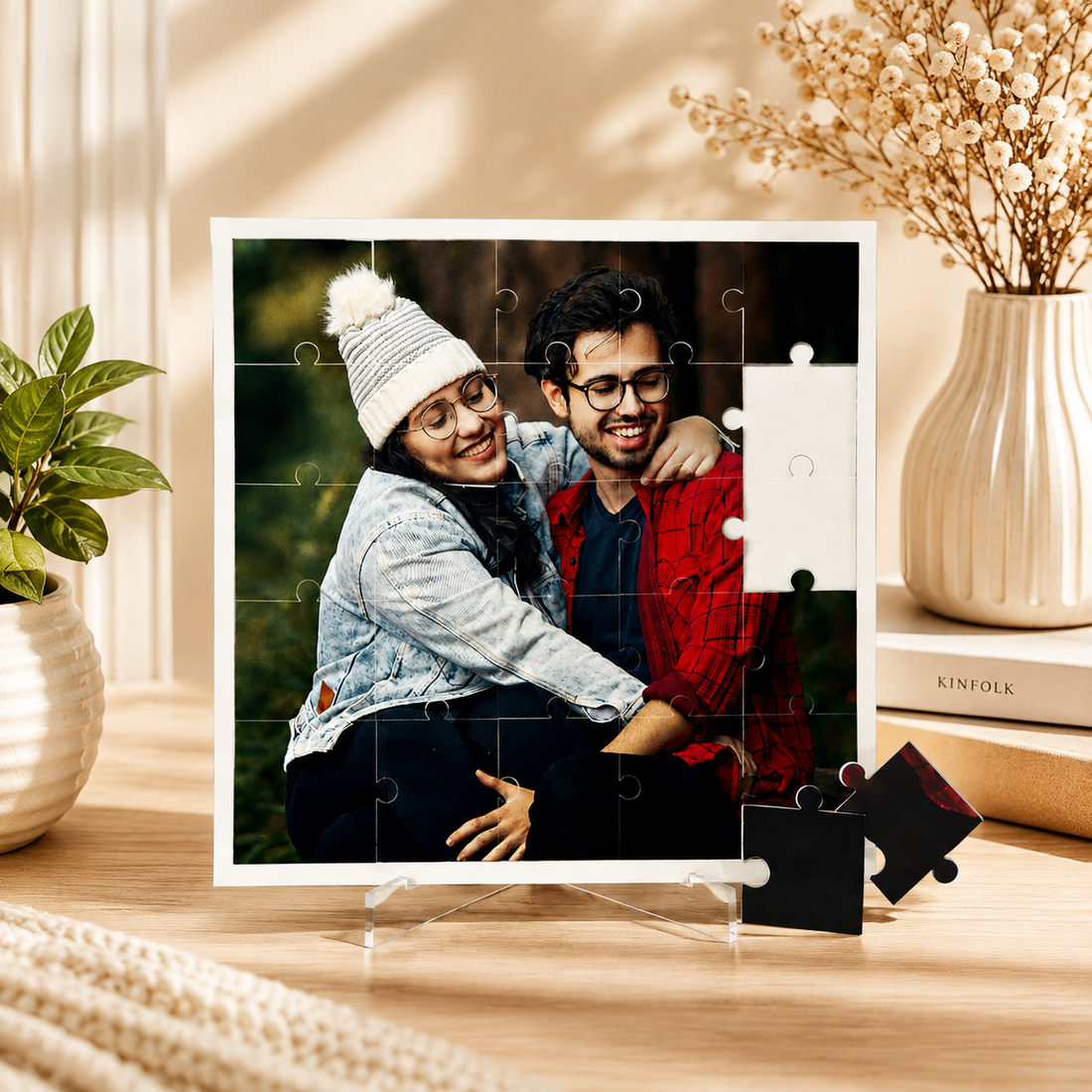 Personalized Acrylic Photo Puzzle with Stand | Custom Picture Jigsaw Display | Premium UV Printed Crystal Clear Acrylic | Anniversary, Wedding, Birthday & Valentine's Day Gift for Couples