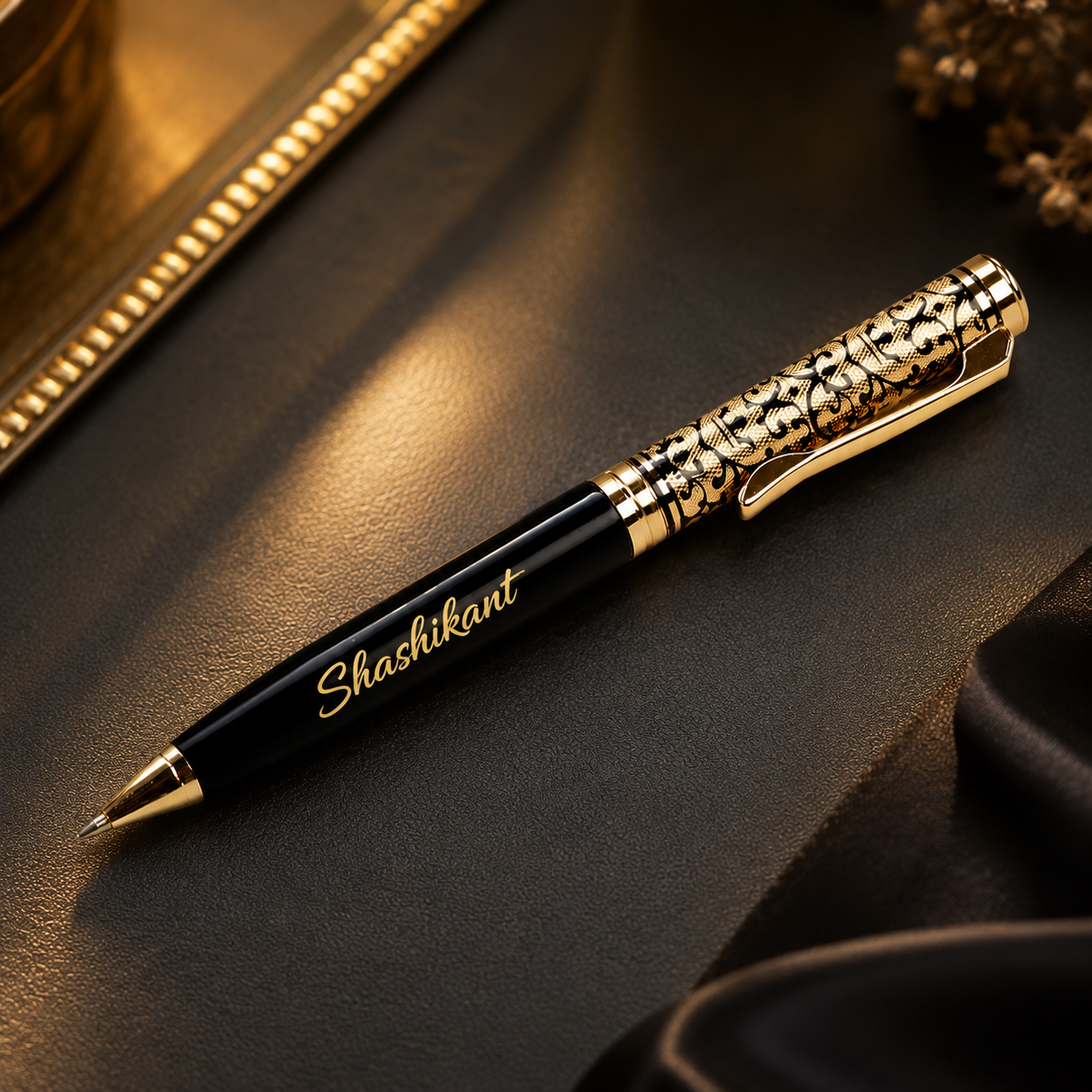 Personalized Engraved Premium Metal Ball Pen with Name | Custom Laser Engraved Gift Pen | Black & Gold Luxury Pen