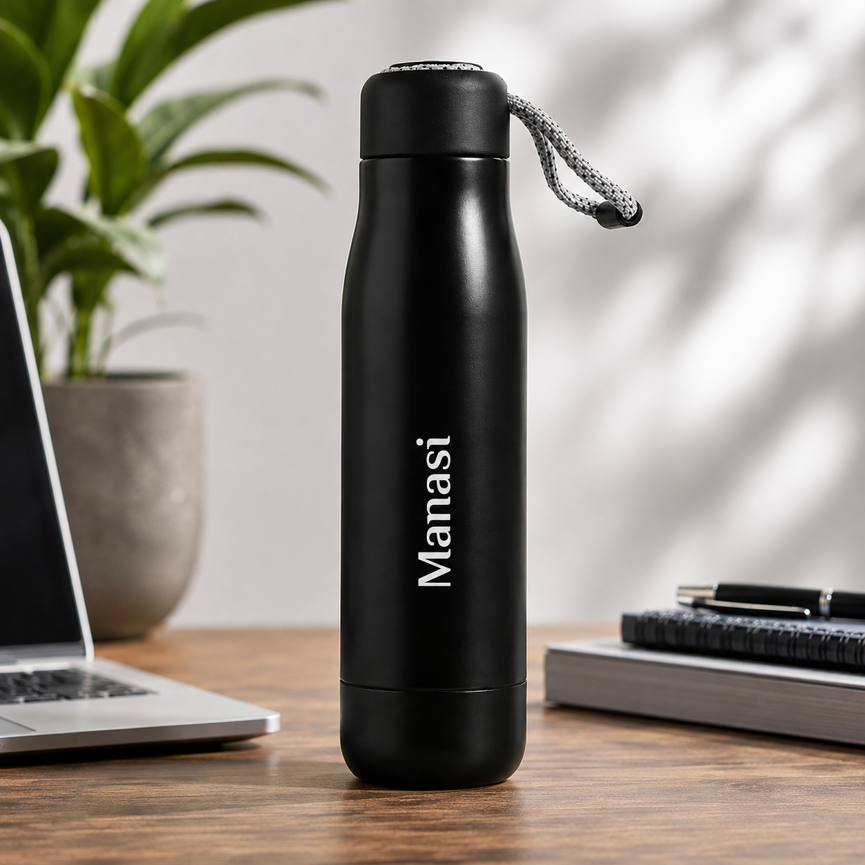 Personalized Stainless Steel Water Bottle with Custom Name Engraving | Vacuum Insulated Leakproof Flask | Reusable Hot & Cold Bottle | Black