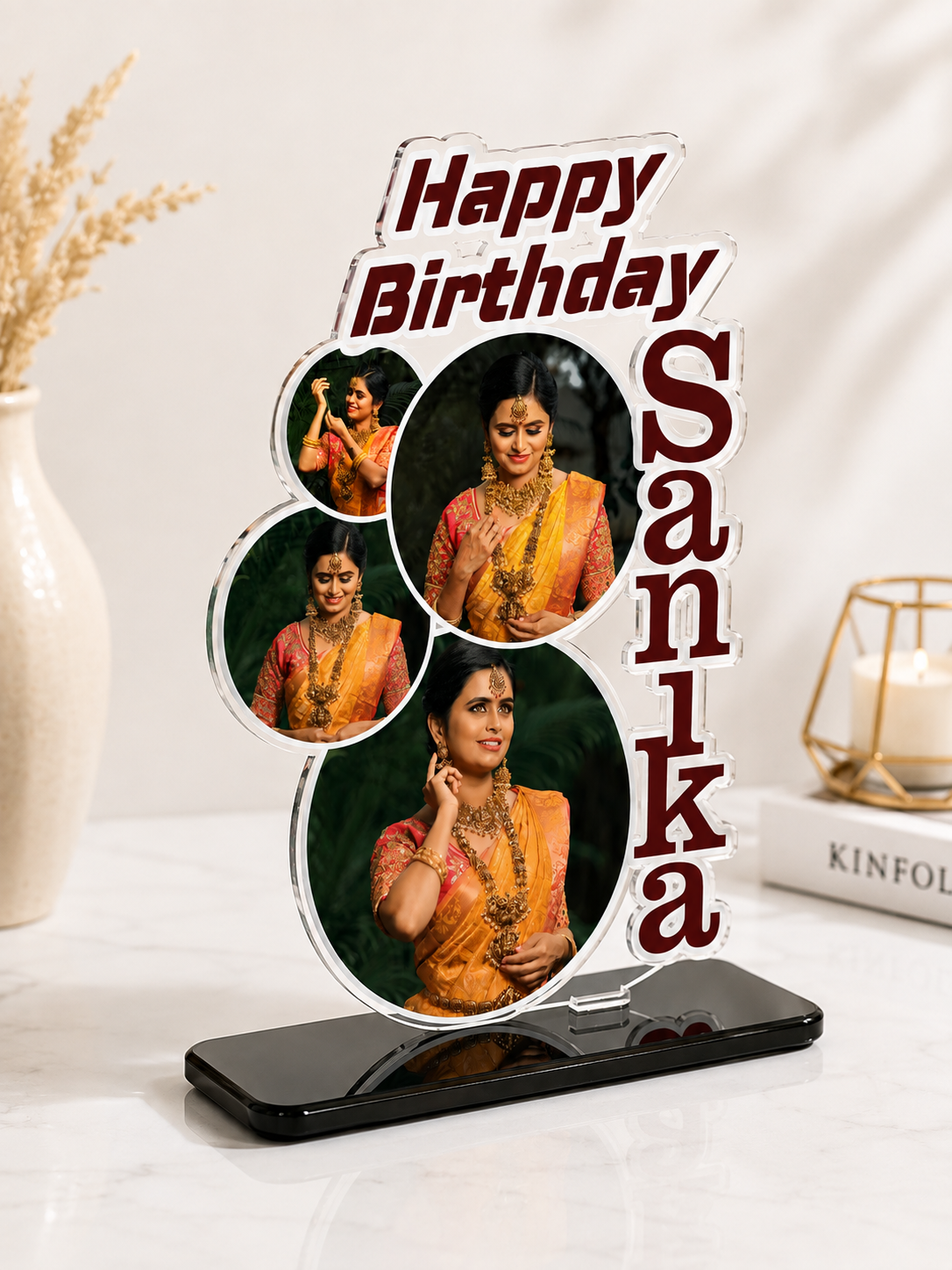 Personalized Acrylic Photo Table Top | Custom Birthday Photo Frame with Name | 3mm Clear Acrylic UV Printed Desktop Stand | Personalized Gift for Birthday, Anniversary, Wedding & Special Occasions