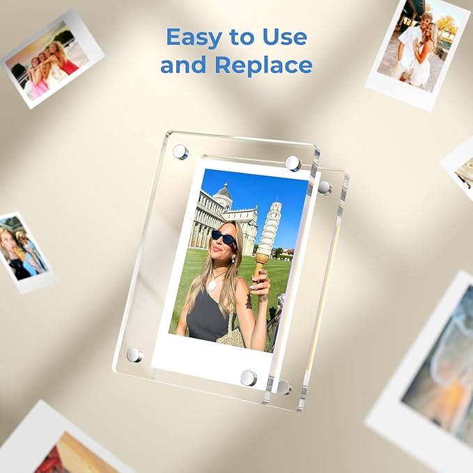 Acrylic Magnetic Photo Frame, Double-Sided Display (2.75 x 3.75 Inches) Clear Picture Frame Personalize & Swap Photos Fridge Magnet (Photos Not Included)