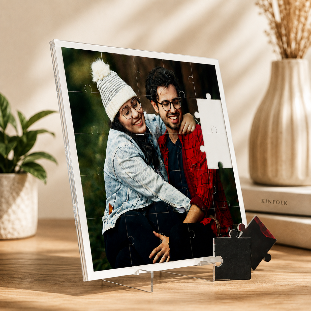 Personalized Acrylic Photo Puzzle with Stand | Custom Picture Jigsaw Display | Premium UV Printed Crystal Clear Acrylic | Anniversary, Wedding, Birthday & Valentine's Day Gift for Couples