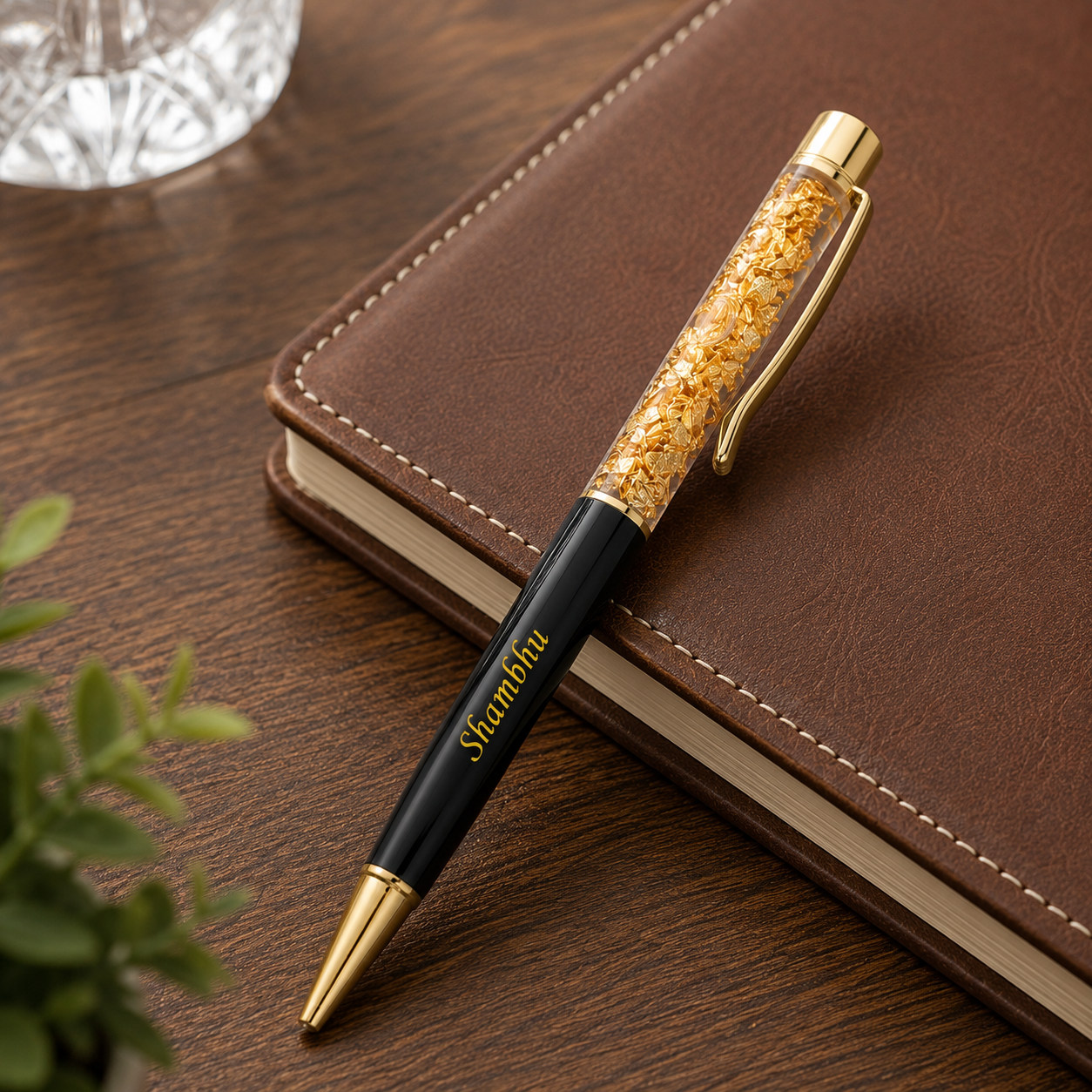 Luxury Gold Flake Personalized Ball Pen | Premium Black & Gold Metal Executive Pen | Custom Name Engraved Gift for Men, Women, Corporate & Business Professionals