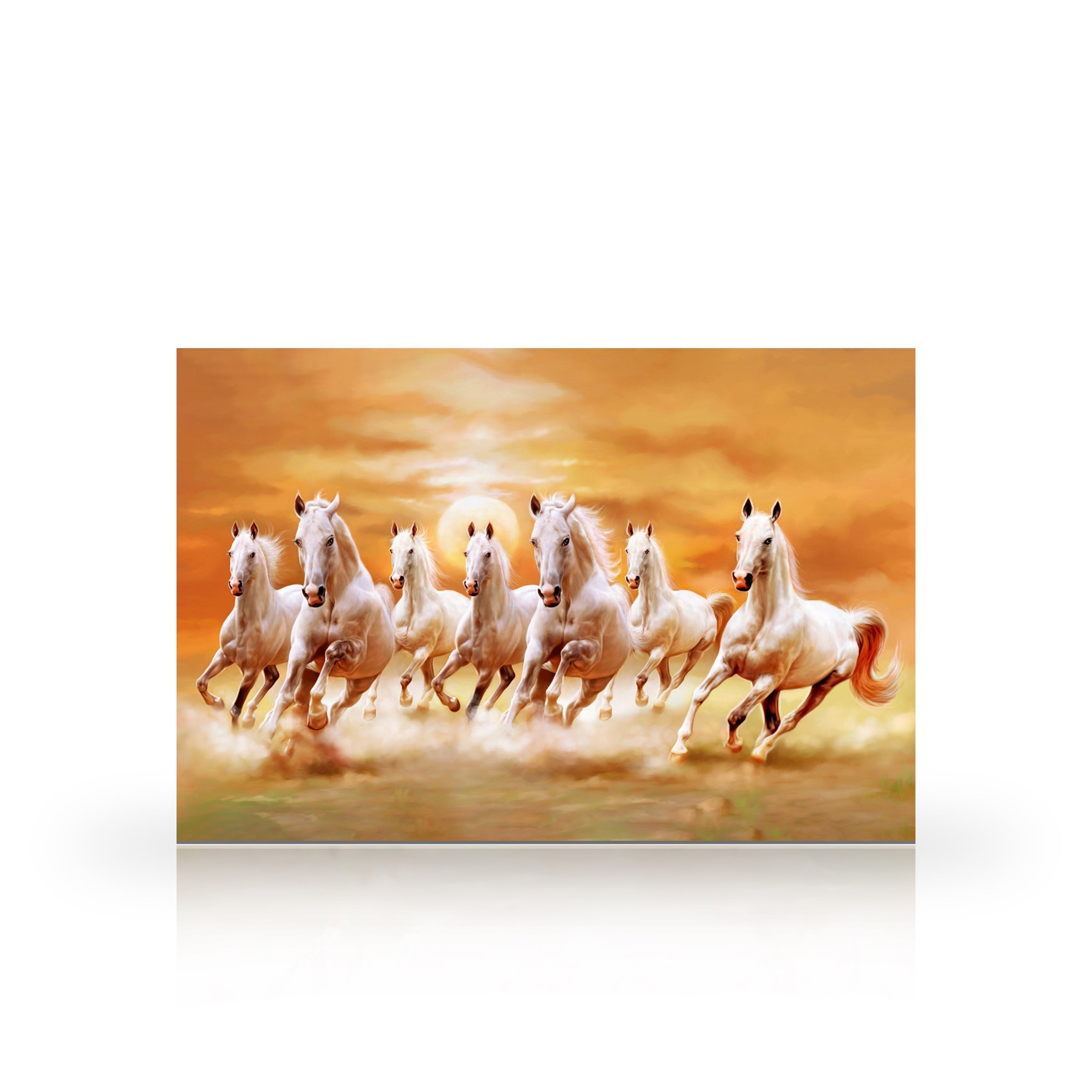 Running White Horses Acrylic Wall Painting | Vastu 7 Running Horses Wall Art | Premium UV Printed Glossy Acrylic Wall Decor for Living Room, Office & Home | Modern Feng Shui Artwork