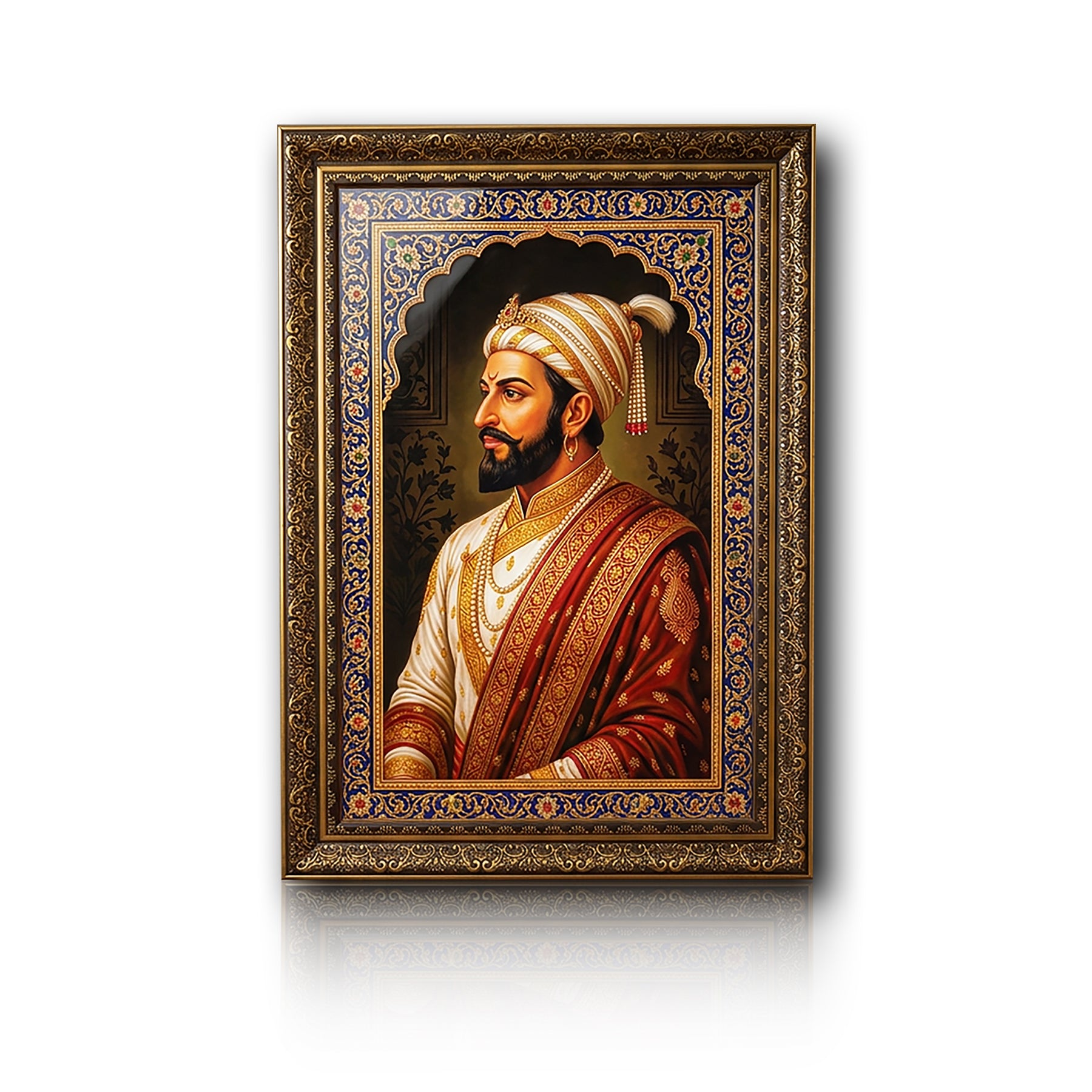 Chhatrapati Shivaji Maharaj Wall Photo Frame | 13 x 19 Inch Emboss UV Print | Premium MDF Wooden Frame | Waterproof & Ready to Hang | Home, Office & Temple Wall Decor