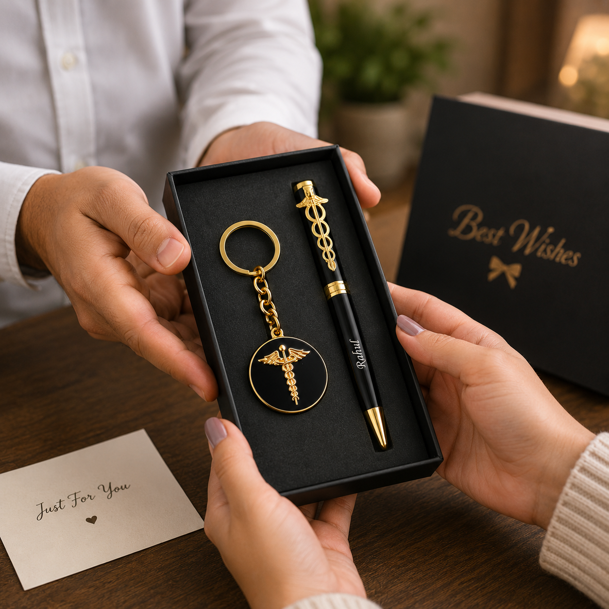 Personalized Doctor Pen & Medical Symbol Keychain Gift Set | Custom Name Engraved Premium Metal Pen with Gift Box | Birthday, Graduation, Doctor's Day & Corporate Gift