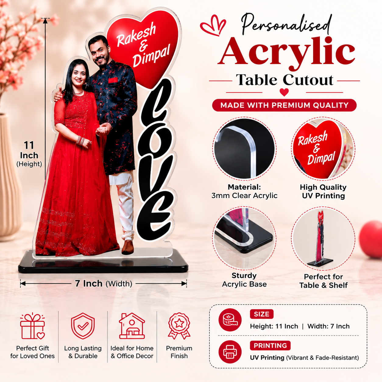 Custom Acrylic Couple Table Decor | Personalized Photo & Name Stand | Unique Wedding, Engagement & Birthday Gift