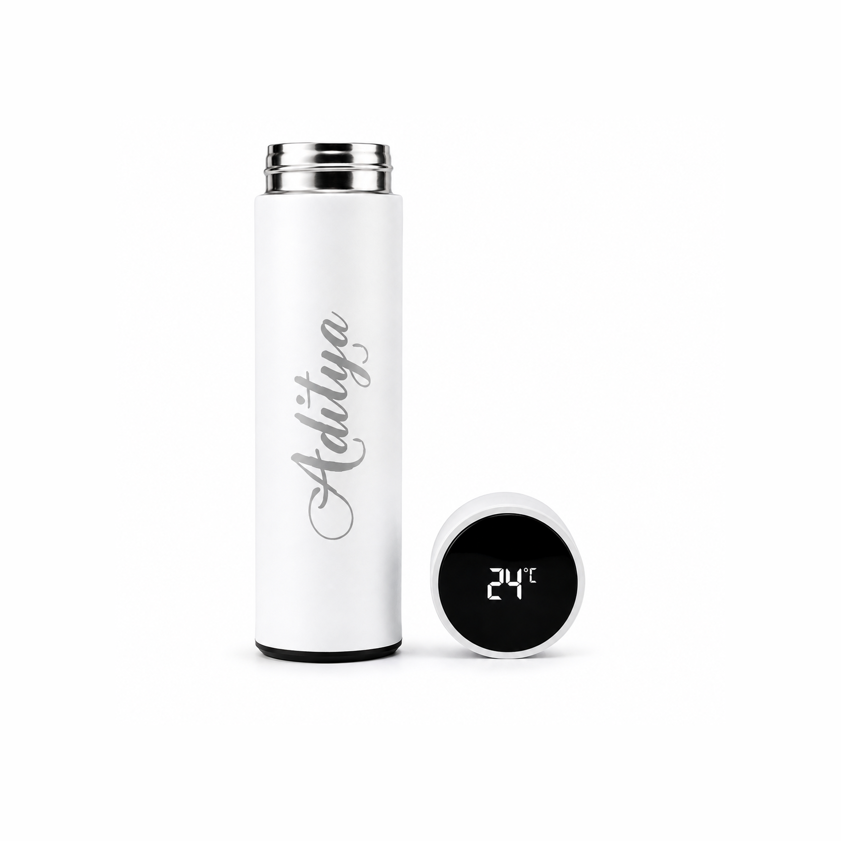 Personalized Smart Temperature Display Vacuum Insulated Stainless Steel Water Bottle – Custom Name Engraved Flask | Leakproof Thermos for Office, Gym & Travel (500ml, White)