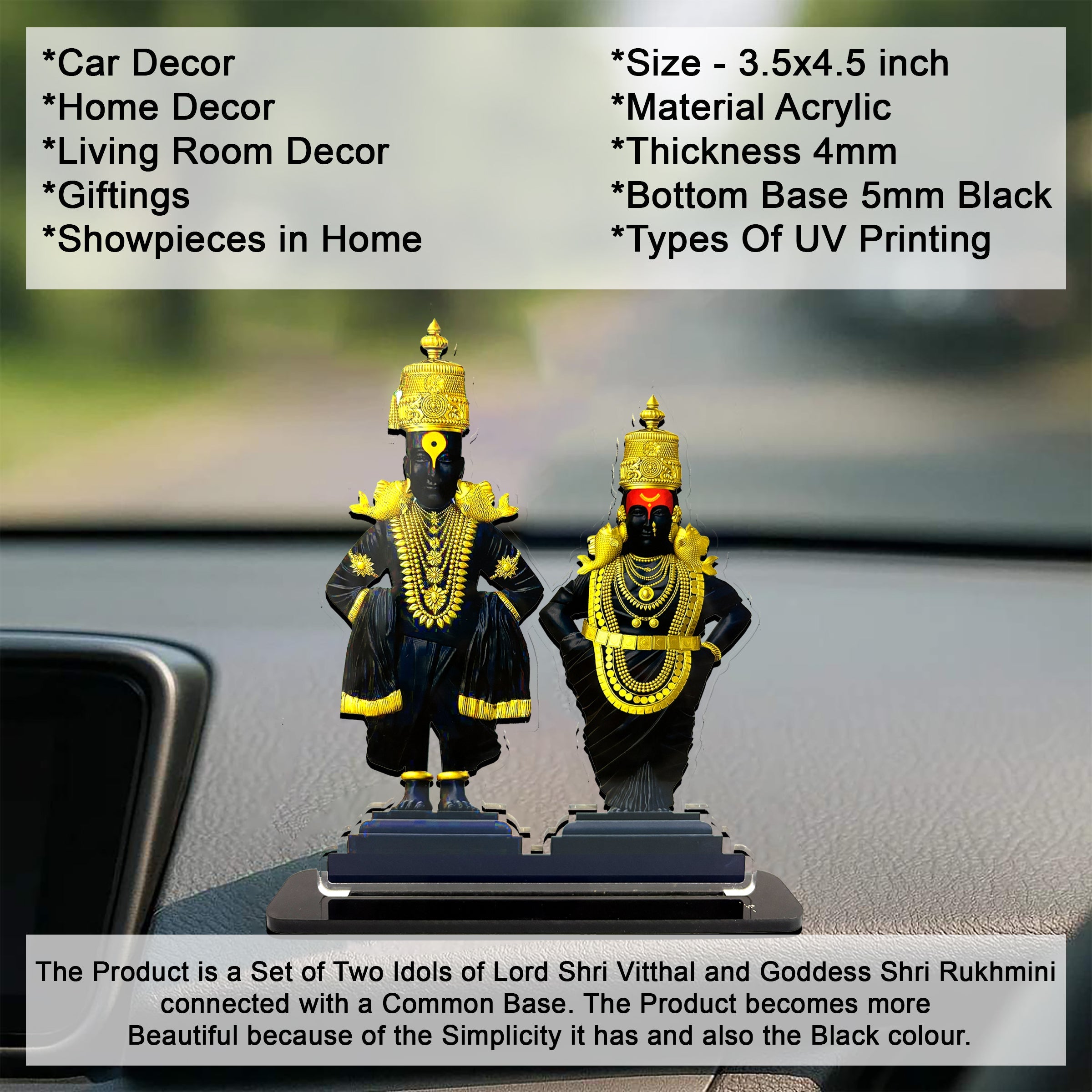 Vitthal Rukmini Idols Statue for Car Dashboard 3.5 x 4.5 inch