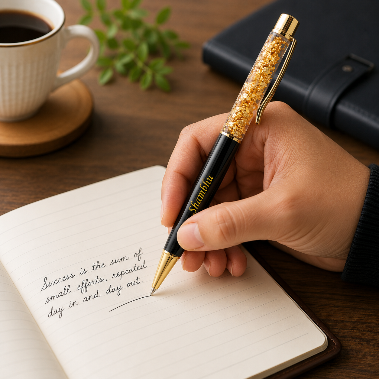 Luxury Gold Flake Personalized Ball Pen | Premium Black & Gold Metal Executive Pen | Custom Name Engraved Gift for Men, Women, Corporate & Business Professionals