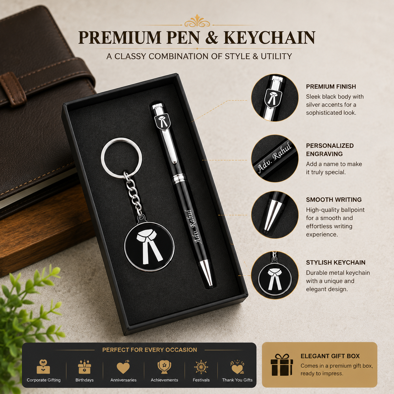 Personalized Advocate Pen & Lawyer Keychain Gift Set | Custom Name Engraved Premium Metal Pen with Gift Box | Gift for Lawyers, Advocates & Law Graduates