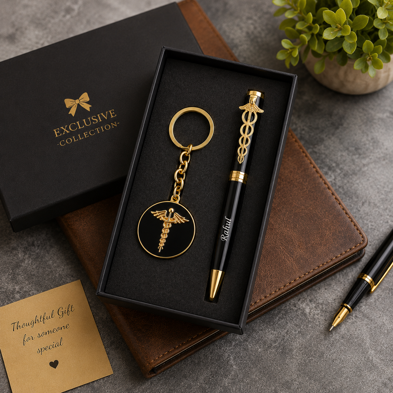 Personalized Doctor Pen & Medical Symbol Keychain Gift Set | Custom Name Engraved Premium Metal Pen with Gift Box | Birthday, Graduation, Doctor's Day & Corporate Gift