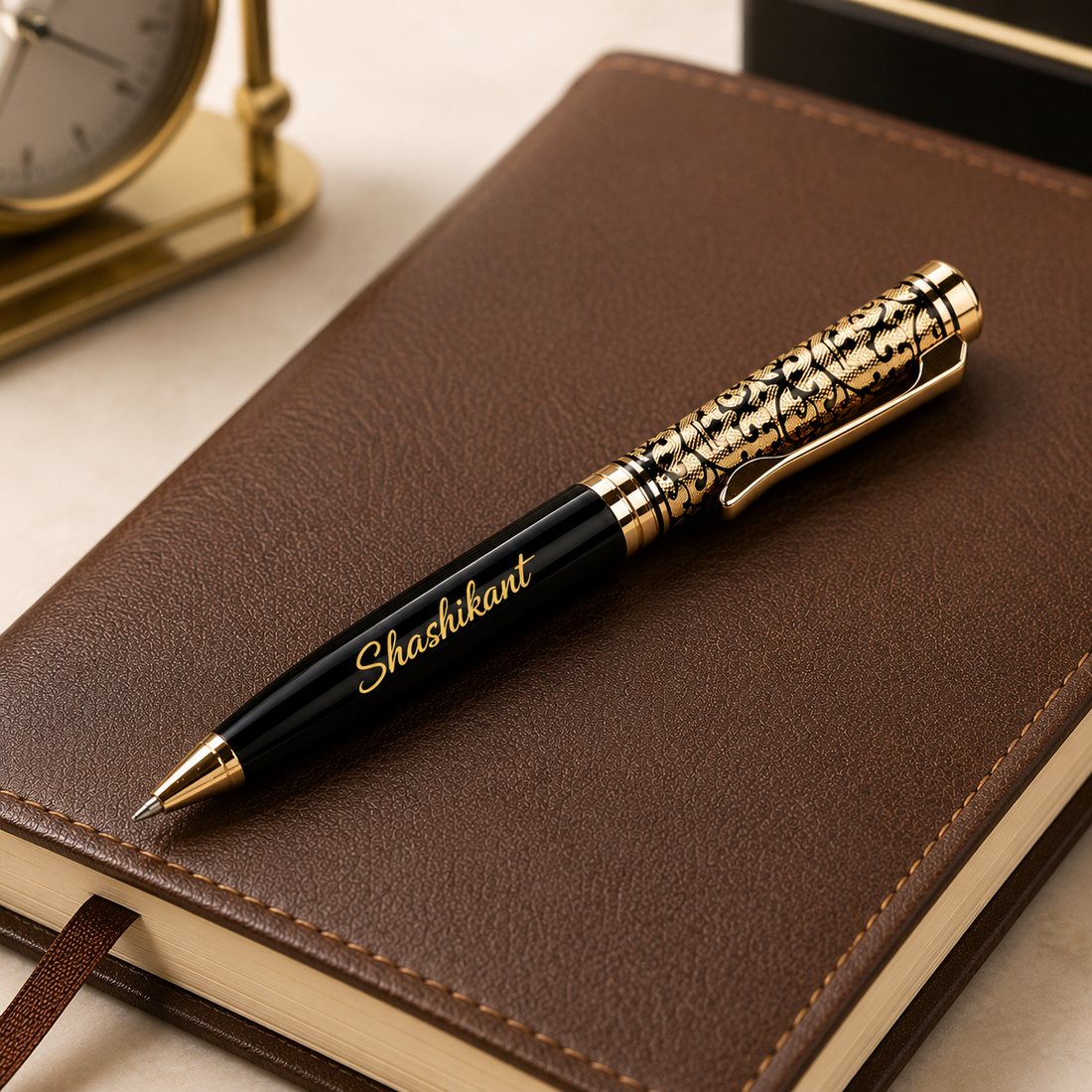 Personalized Engraved Premium Metal Ball Pen with Name | Custom Laser Engraved Gift Pen | Black & Gold Luxury Pen