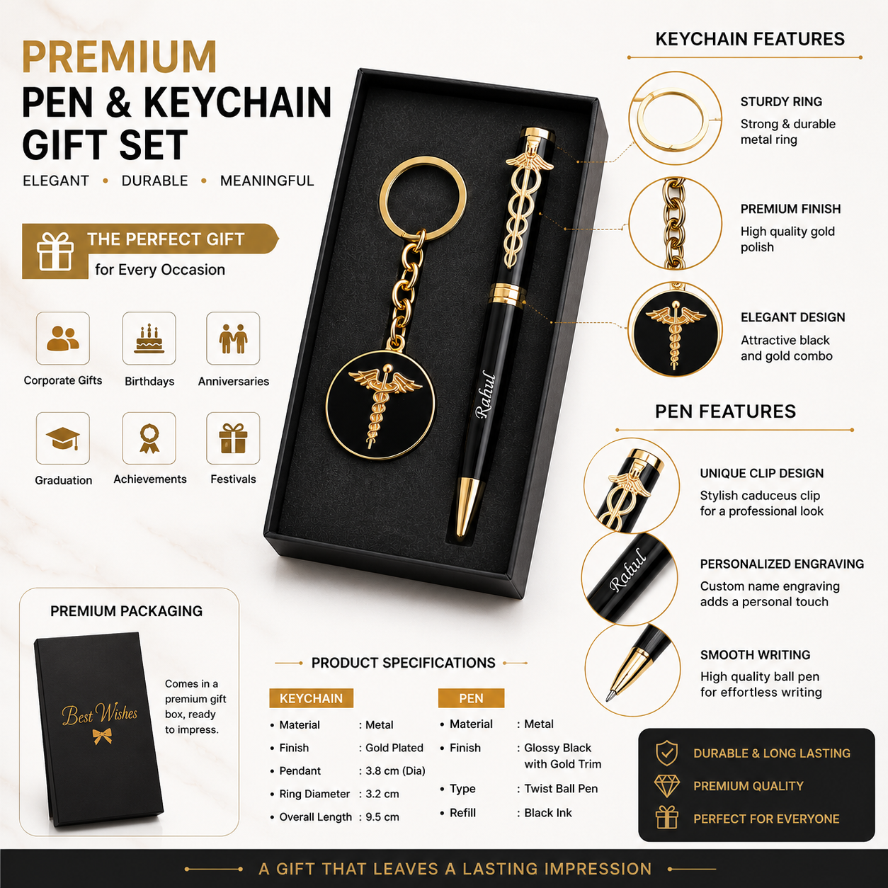 Personalized Doctor Pen & Medical Symbol Keychain Gift Set | Custom Name Engraved Premium Metal Pen with Gift Box | Birthday, Graduation, Doctor's Day & Corporate Gift