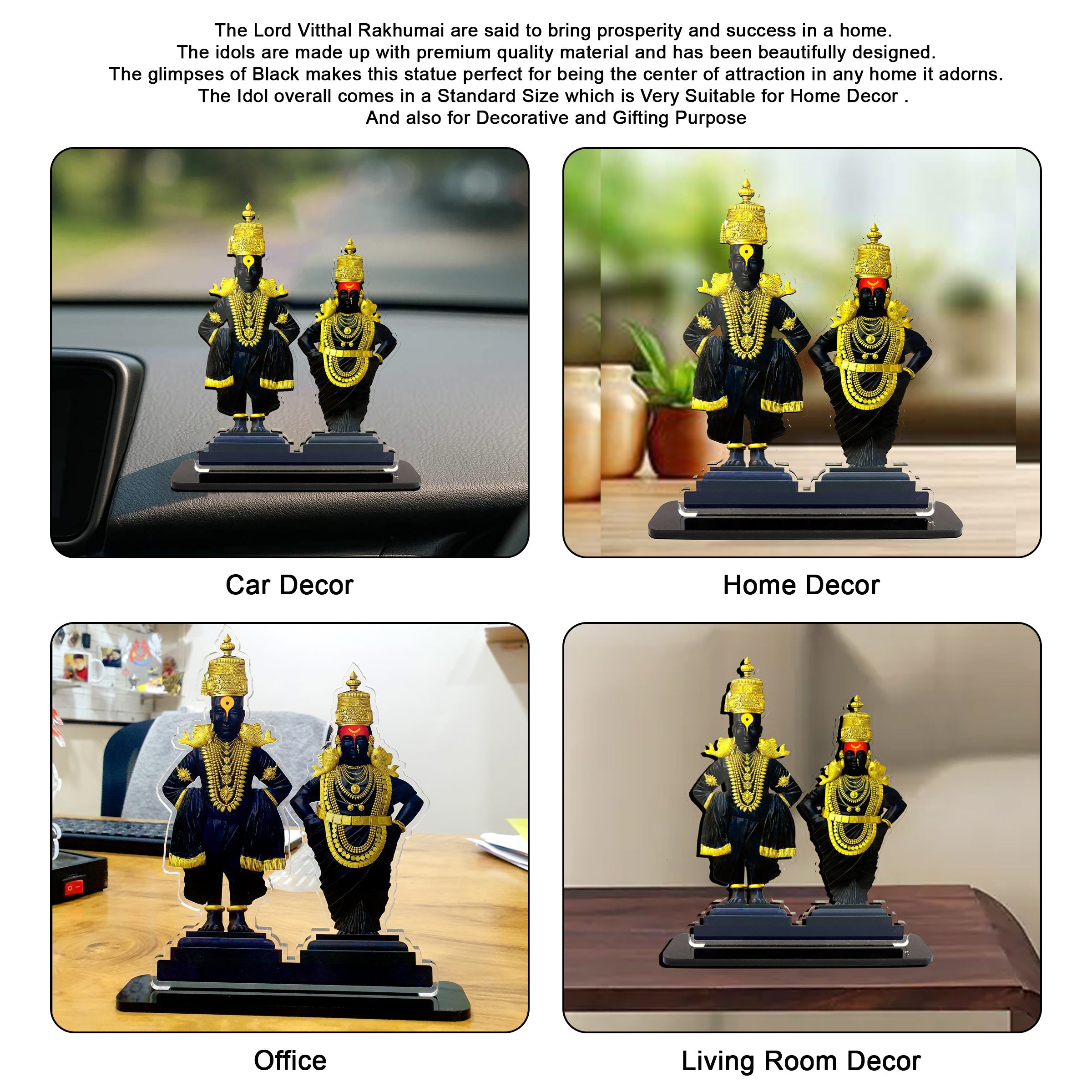 Vitthal Rukmini Idols Statue for Car Dashboard 3.5 x 4.5 inch