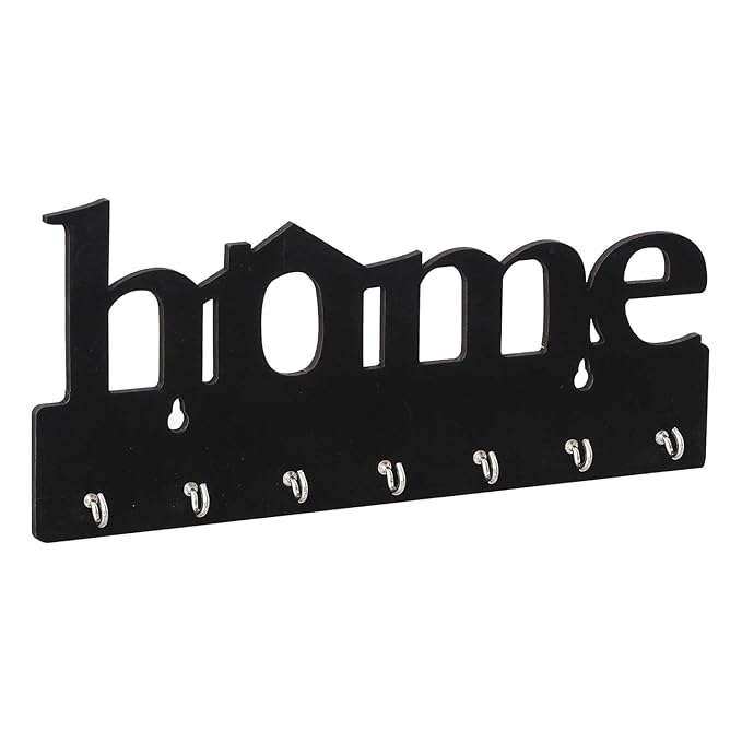Premium Wooden Key Holder for Wall | 7 Hooks Key Stand Organizer | Decorative Home Decor Item for Entryway, Living Room & Office (29 x 13.5 cm, Black) (Black)