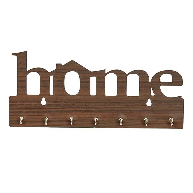 Premium Wooden Key Holder for Wall | 7 Hooks Key Stand Organizer | Decorative Home Decor Item for Entryway, Living Room & Office (29 x 13.5 cm, Black) (Black)