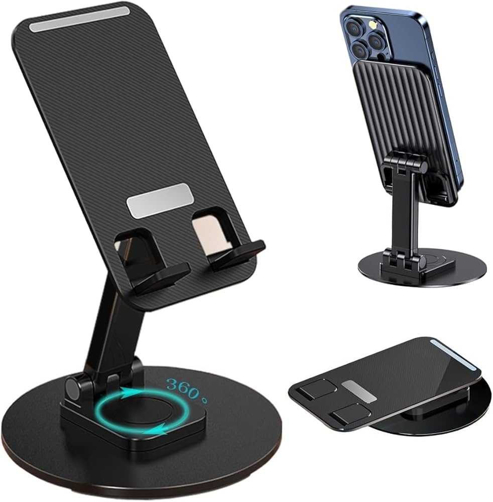 Mobile Phone Stand with 360° Rotation & Height Angle Adjustable | Foldable Desk Mobile Holder for Smartphones up to 10 Inches